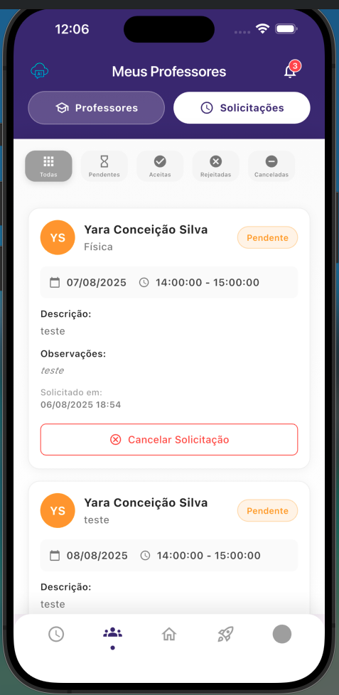 App do Aluno - Tela 3