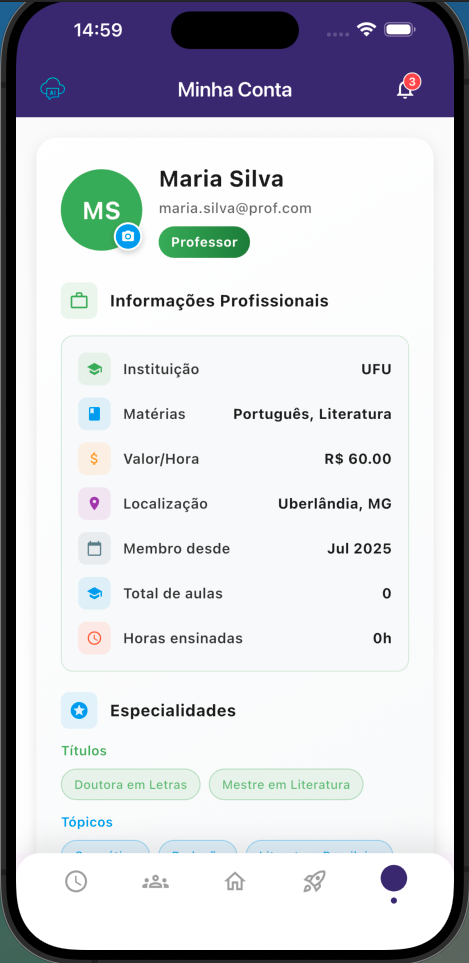 App do Professor - Tela 3
